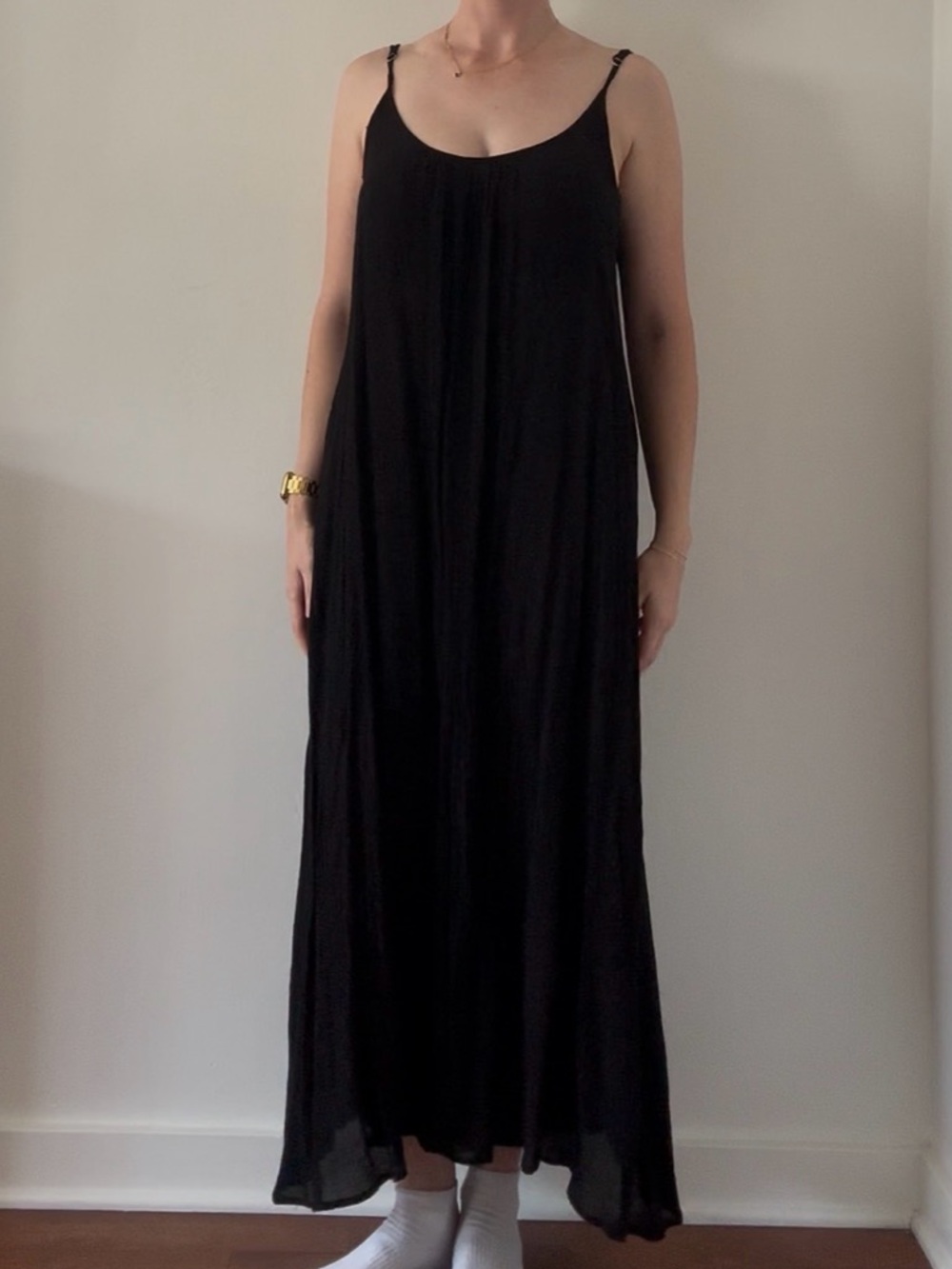 Raviya Black Spaghetti-Strap Maxi Slip Dress